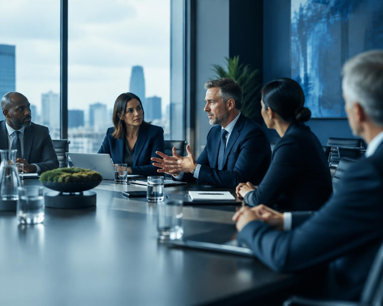 Conselho reunido em sala de reuniões